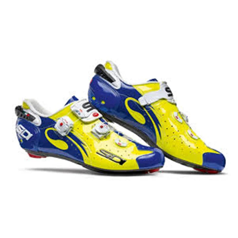 Zapatillas de ciclismo Sidi Wire Carbon Lucido amarillo flúor azul con suela de carbono