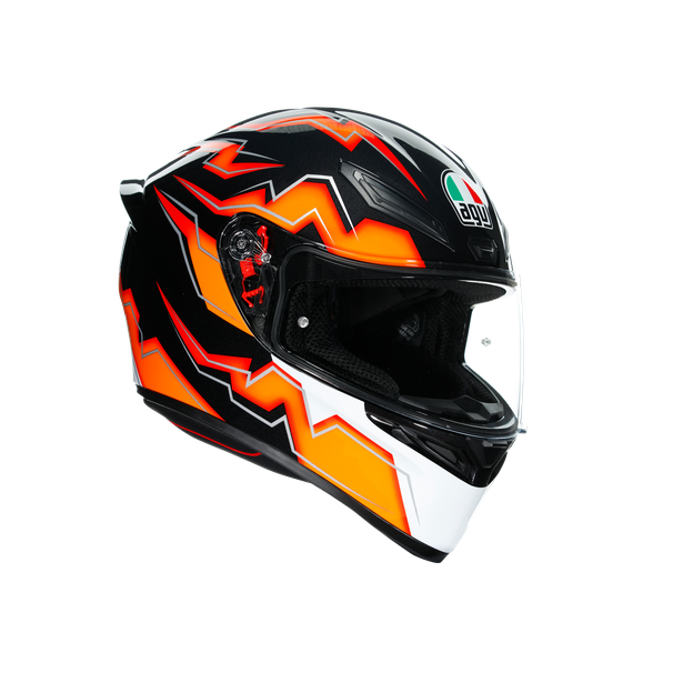 Casco integral AGV K1 Kripton negro naranja vista frontal
