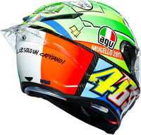 Detalle motivos florales gráfico Mugello 2017 casco AGV Pista GP R Valentino Rossi homenaje Romaña