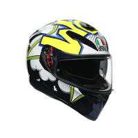 Casco integral AGV K3 SV Bubble vista frontal azul blanco verde diseño orgánico
