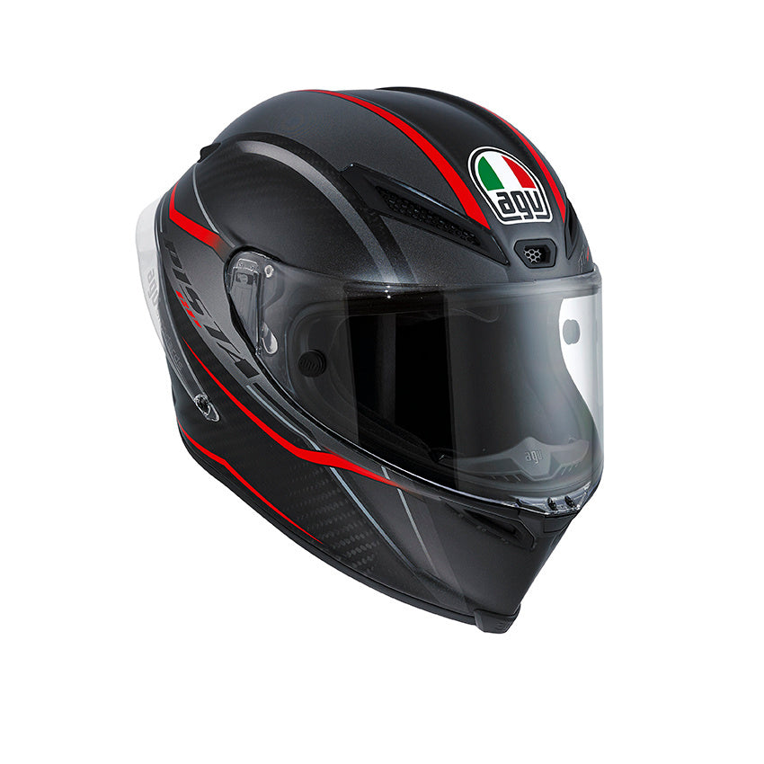 Casco integral AGV Pista GP Gran Premio Rosso vista frontal 100% fibra de carbono negro rojo
