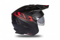 Casco jet UFO Sheratan negro rojo mate lateral derecho visera MX desmontable cierre micrométrico
