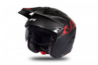 Casco jet UFO Sheratan negro rojo mate lateral izquierdo visera solar retráctil

