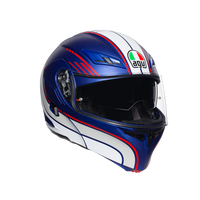 Casco modular AGV Compact ST Boston azul mate blanco rojo vista frontal posición integral
