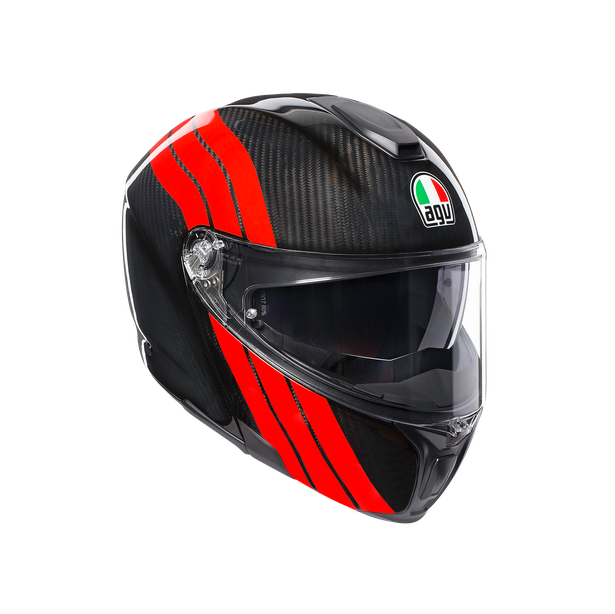 Casco modular AGV Sportmodular Stripes carbono rojo vista frontal 100% fibra de carbono
