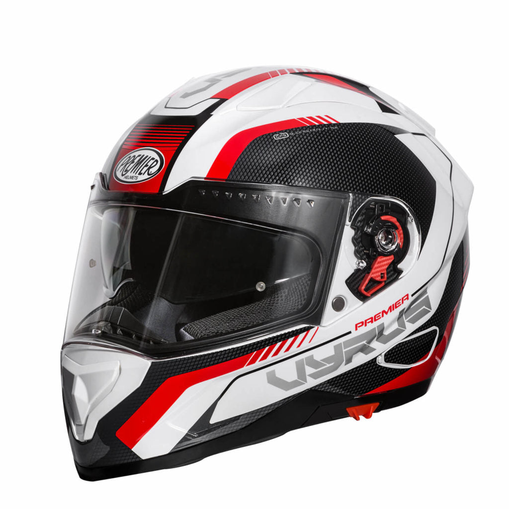 Casco para moto Premier Vyrus MP2 blanco negro y rojo con visor solar integrado
