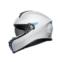 Vista lateral izquierda casco AGV Tourmodular Frequency gris claro azul
