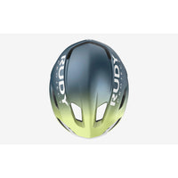 Vista superior del casco Rudy Project Nytron azul avio verde manzana metal mate