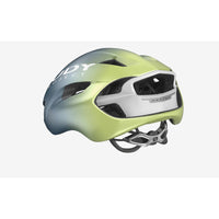 Vista trasera del casco Rudy Project Nytron azul avio verde manzana metal mate
