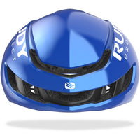 Vista frontal del casco Rudy Project Nytron azul metalizado negro mate