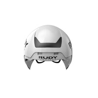 Detalle del logotipo Rudy Project en el casco The Wing blanco brillante