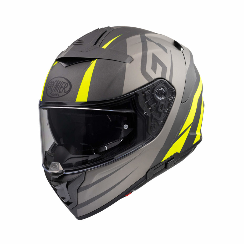 Casco para moto Premier Devil GT Y BM gris amarillo de fibra de carbono