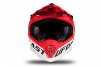 Vista frontal casco cross infantil UFO HE191 rojo blanco