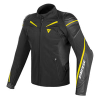 Chamarra para moto Dainese Street Master Leather Tex negro amarillo flúor