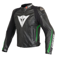 Chamarra para moto Dainese Super Fast Estivo negro verde flúor de cuero perforado