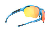 Vista frontal de los lentes Rudy Project Deltabeat Azul Azur Mate con Multiláser Naranja