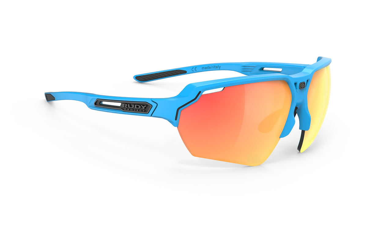 Lentes Rudy Project Deltabeat Azul Azur Mate con mica Multiláser Naranja para ciclismo