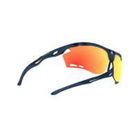 Vista frontal de los lentes Rudy Project Propulse azul marino con Multiláser Naranja