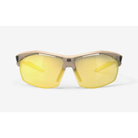 Vista frontal de los lentes Rudy Project Sydus Desert Mate con Multiláser Amarillo