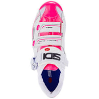 Vista frontal de zapatillas de ciclismo ruta Sidi Genius 5 Fit Carbon Woman White Fuxia