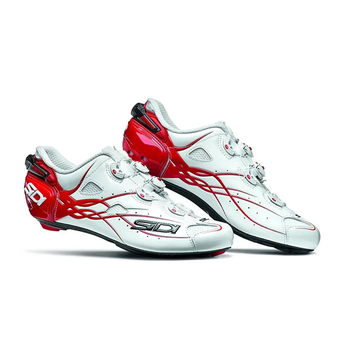Zapatillas de ciclismo Sidi Shot blanco rojo con suela de carbono